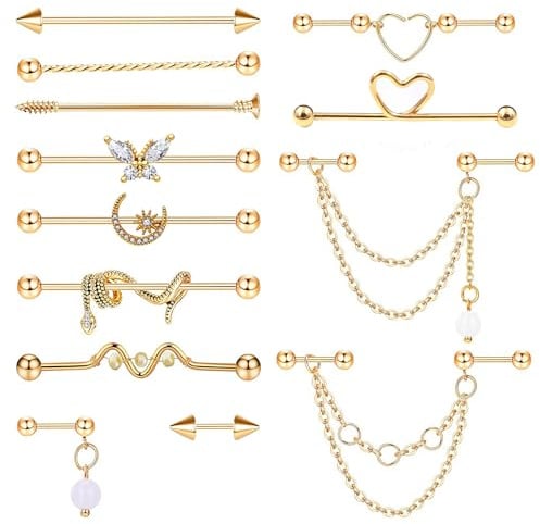 XSDSLS Piercing Industriel Acier inoxydable Barre Industrielle Piercing Boucles d'Oreilles Industrielles Cartilage Helix Boucles d'Oreilles pour Femme