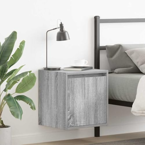 MOBCANT Wand-Nachttisch mit schwebendem Design, moderner Holzwerkstoff Grau, für Schlafzimmer und Wohnzimmer, 38x34x40 cm