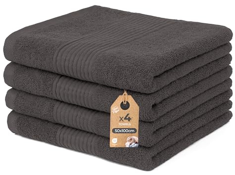 Cloud Pillow 4er Pack Handtuch Set 50x100 cm 100% Baumwolle, 500 g/m2 | Handtücher, Frottee weich, saugstark und langlebig, Oeko-TEX, ideal für Hotel, Spa & Gäste - Dunkelgrau