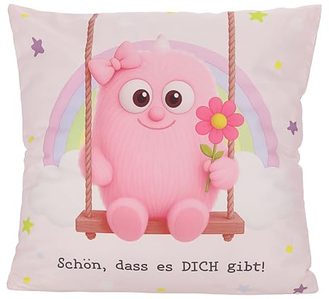 Cepewa Kissen Mutmacher | cm Baumwolle 180g Polyesterfüllung Reißverschluss | Kuschelkissen einseitig Bedruckt zum Verschenken | Seelentröster-Kissen Geschenk (rosa, 40x40cm)