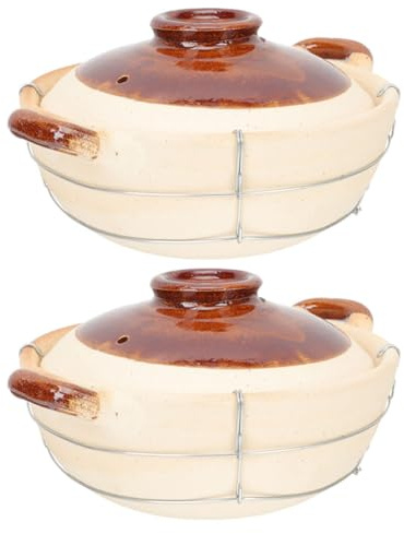 UKCOCO Olla de Barro para Horno 0,5L Mango Ergonómico y Tapa, Juego de 2 Piezas para Estofados y Preparación Individual en Cocina Doméstica