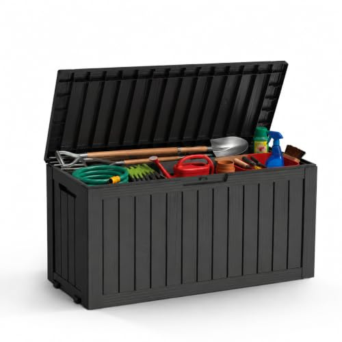 Fern & Field 270L Large Outdoor Garden Storage Box - Waterproof with Wheels | **Wheels | Lockable | All-Weather Resistant Storage Chest | Cushion Store | Garden Tools | Large Parcels | Outdoor Toys**