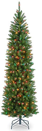 National Tree Company Artificial Pre-Lit Slim Christmas Tree, Green, Kingswood Fir, Multicolor Lights, Includes Stand, 6.5 Feet