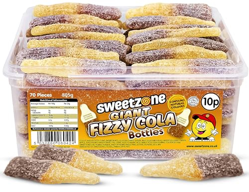 Sweetzone Giant Fizzy Cola Bottles, Halal Sweets Tub, Fizzy Gummy Bottle Sweets for Sweet Enthusiasts, and Cola Flavoured Fanatics, Pick and Mix Gummies, 350 Pcs, 805g