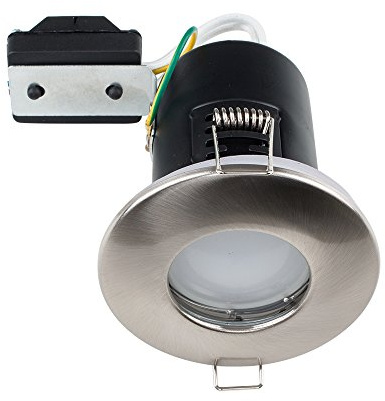 MiniSun | Fire Rated Brushed Chrome Domed Ceiling Downlights | Recessed Lighting, Home Décor & Improvement Essential | Pack of 4 | Includes Bulb [3000K Warm White] | Mains Wired