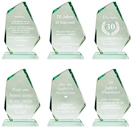 JSSC Neugart GmbH Glaspokal, Glastrophäe, Glasfels aus Jadeglas (Textgravur, 220x150mm)