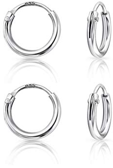 DTPsilver® 2 Paare WINZIGE Creolen Ohrringe 925 Sterling Silber - Knorpel/Wendel/Tragus - Dicke 1.2 mm - Durchmesser 8 mm