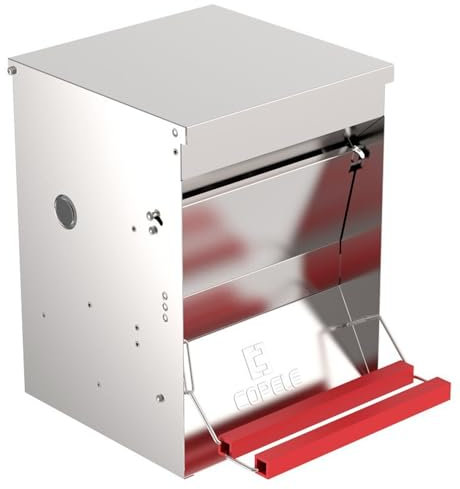 COPELE Mangeoire pour 6 Poulets, Poules, Anti-nuisibles avec Ouverture mécanique de la Porte, idéale pour l'extérieur et l'intérieur, capacité 12 kg - Dimensions 30 x 30 x 41 h.