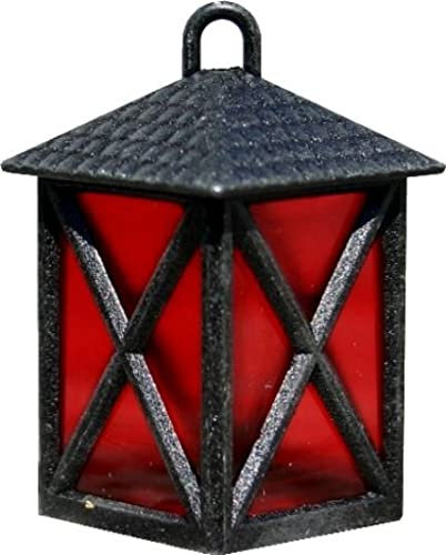 BELI-BECO 191 Metall-Laterne für Krippe mit Beleuchtung - Krippenbeleuchtung - Metall - klare Glühlampe E 5,5-4,5 V - 0,2A (Laterne: schwarz | Glas: rot & transparent, 28 mm)