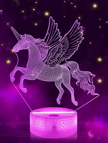 FULLOSUN Einhorn-Geschenke für Gitter, 3D-Illusion, Nachtlicht, Nachttischlampe, mit Fernbedienung, 16 Farben, dimmbar, kreatives Geschenk für Zimmer/Heimdekoration, Geburtstag, Mädchen
