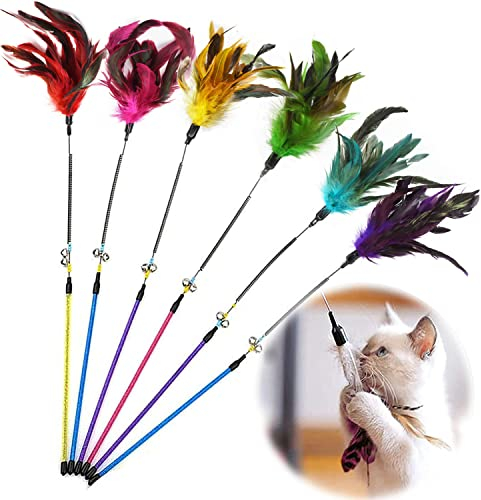 GingerUPer Cat Toy for Indoor Cats Adult Kitten,Cat Toy Interactive Feather Teaser Wand Ball Toy Set for Kitty and Cats (Red)