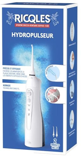 Ricqlès Wasserpumpe - Oral Irrigator - Munddusche - Weiß - Entfernungs von Plaque - Zahnfleischgesundheit - Einstellbarer Druck - Tägliche Reinigung