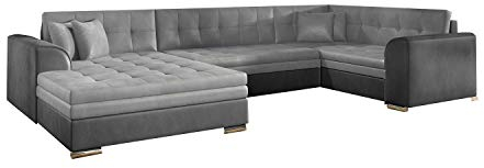 Ecksofa mit Schlaffunktion ohne Bettkasten Couch U-Form Polstergarnitur Wohnlandschaft Polstersofa mit Ottomane Couchgranitur - DARIO U (Hellgrau +Dunkelgrau (Monolith 84+Monolith 97), Ecksofa Links)