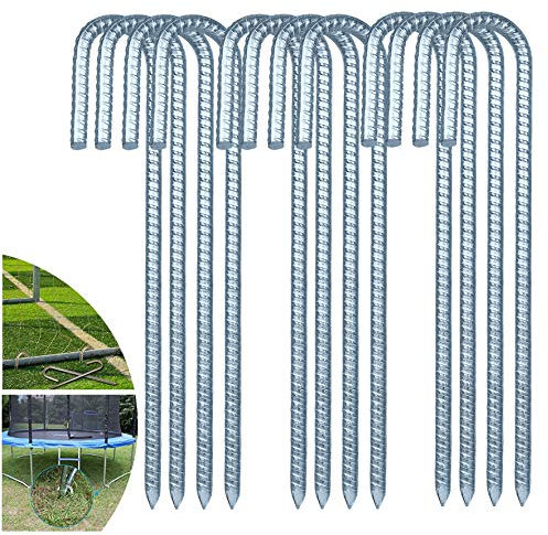 JOERRES Verzinkt Bodenanker, 12-Zoll-J-Erdspieß Bauanker Trampolin, Zeltnagel mit Meißelspitze am Ende，ideal für die Sicherung von Zaun, Zelten, Vordächern, Schuppen, Trampolin, Schaukel-Sets (12)