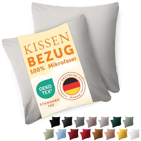 Blumtal Kissenbezug 60 x 60, 2 Stück - Oeko-TEX zert. Kissenbezüge 100% Mikrofaser in extra weich & waschmaschinenfest - Bezug Kissen 60x60 Hellgrau
