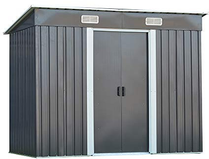 Panana Sheds 8 x 4ft Tool Storage House Metal Garden Apex Roof Storage Shed Door At 8FT side (Grey)
