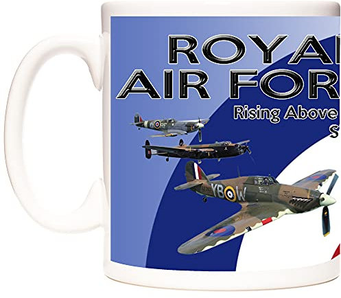 RAF Gift Mug. Royal Air Force Rising Above The Rest Since 1918. Dishwasher Safe. Spitfire Red Arrows Mug