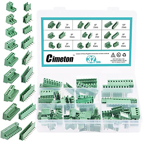 Cimeton 32Sets 5.08 mm Pitch PCB Pluggable Klemmenblock Connectors Assortiment Kit einschließlich 2P 3P 4P 5P 6P 7P 8P 9P 10P Teminal Blocks Connector Sockel