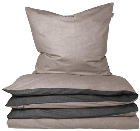 Schiesser Bettwäscheset Doubleface | 2-teilig | Zweifarbig | Feinbiber | 100% Baumwolle | Oeko-Tex Zertifiziert | Reißverschluss | 155x220cm + 80x80cm | Taupe-Schwarz