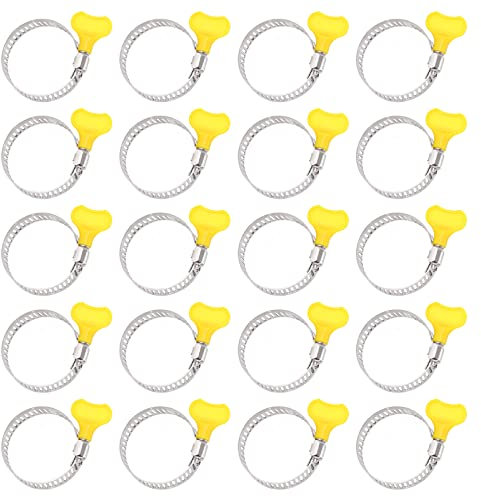 Glarks 20Pcs 32-44MM Adjustable Range Hose Clamps Set Key-Type Stainless Steel Worm Gear Hose Clamp with Plastic Handle for Water Pipe, Plumbing, Automotive and Mechanical Application (32-44MM)