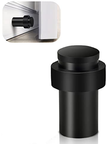 Door Stops, Heavy Duty Stainless Steel Door Stop Floor Wall Mounted Black Floor Door Stopper Wall Protector with Sound Dampening Rubber Bumper Tall Modern Door Stoppers for Skirtings, 1 Pack