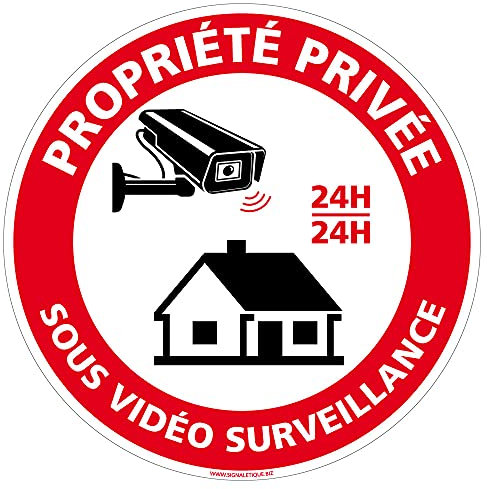 Panneau de Signalisation Alu. Panneau Interdiction. Panneau Parking, Panneau d'information Aluminium 2 mm - Diamètre 350 mm - Propriété privée sous vidéosurveillance -