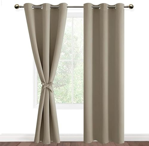DWCN Vorhang Blickdicht mit Ösen 2 Stücke Verdunkelungsgardinen Thermogardine Vorhänge Dunkel Thermogardine Verdunkelung für Wohnzimmer Schlafzimmer, Taupe, 228x117cm(HxB)