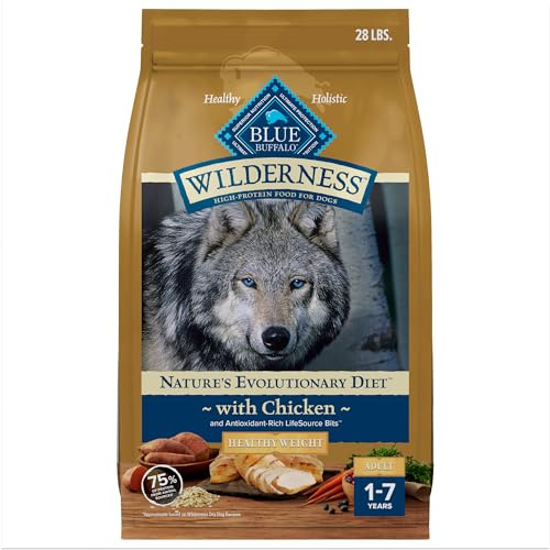 Blue Buffalo Wilderness Natural High-Protein Healthy Weight Dry Food for Adult Dogs, Chicken Recipe, 28-lb. Bag