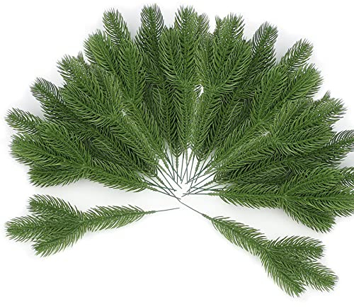 YUNSTK Tannenzweige Künstlich, 30 stücke Künstliche Tannenzweige Wie Echt, Grüne Pflanzen Tannen Zweig Deko, Unechte Tannenzweige für Girlande, Kranz, Weihnachtsverzierung und Heimgartendekoration