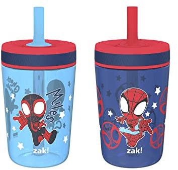 Zak Designs Marvel Spider-Man Kelso Trinkbecher für Kleinkinder für Reisen oder zu Hause, 425 ml, 2er-Pack, langlebige Kunststoff-Schnabelbecher mit auslaufsicherem Design, perfekt für Kinder (Spidey