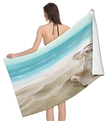 LOUJIN Ocean Beach Mussel Pearl Mikrofaser-Badetuch, weich und hautfreundlich, Erwachsenen-Handtücher absorbieren Wasser und trocknen schnell für Urlaub, Reisen, 130 x 80 cm