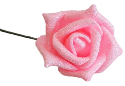 Wambere Lot de 6 roses artificielles scintillantes - Pour bouquet de mariage, Saint-Valentin, anniversaire, fête, hôtel, bureau - Rose