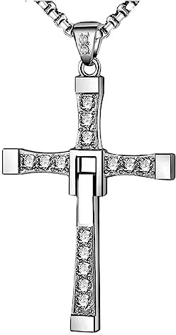 Collana a croce in acciaio inossidabile, YUEYUEKE gioielli in acciaio al, riduzione 1:1, intarsiato con zirconi strass, regalo per marito, parenti, fidanzato (confezione regalo)