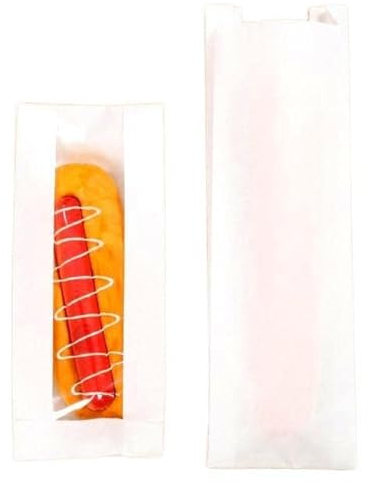 Lot de 100 sacs à baguette avec fenêtre - 11 x 35 cm - Sacs plissés - Sacs à pain en papier sulfurisé (B)