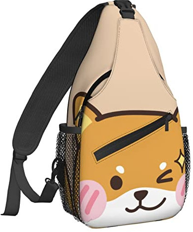 NiuKom Schultertasche für Damen, Umhängetasche, lässiger Tagesrucksack, Rucksack, Herren, Brusttasche, Fitnessstudio, Radfahren, Reisen, Wandern, Kawaii Koki Corgi Hund gelb, Einheitsgröße,