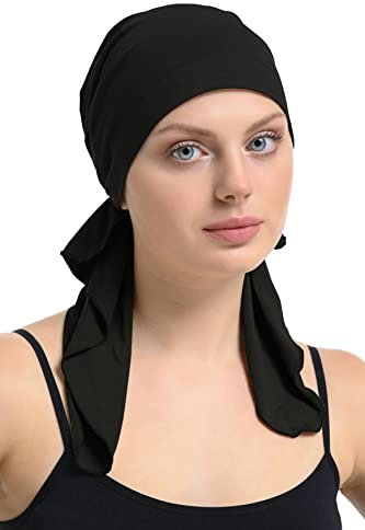 Bamboo and Cotton Chemo Headwear Hair Loss Fitted Pre-Tied Bandana (Schwarz)