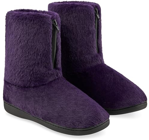 CityComfort Womens Slippers Fluffy Boot Slippers Indoor House Shoes for Women and Teenagers Non Slip Sole Gifts for Her (Purple, 7 UK)