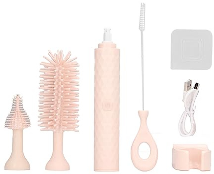 Brosse de Nettoyage de Biberon électrique, Brosse de Biberon en Silicone étanche IP65 pour le Nettoyage des Biberons (Rose)