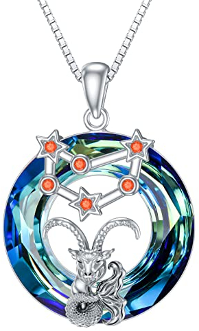 enjoylifecreative Damen Steinbock Sternzeichen Kristall Halskette 925er Sterling Silber Capricorn Geburtsstein Horoskop Anhänger Kette Sternbild Astrologie Schmuck Geschenke für Frauen Mädchen