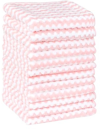 Uxcell Microfibre Wave Pattern Absorbent Cleaning Towels for Kitchen | Soft Coral Velvet Rags. Clean dishes, windows, cars. Reusable, odorless, quick-drying. Pink 25cm x 25cm