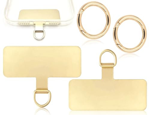 KAPSING Parche para Cordón para Teléfono, Paquete de 2 Almohadillas para Cadena para Teléfono Móvil y 2 Cierres de Anillo de Resorte, Gancho para Cordón Universal para Funda para Teléfono Móvil (Oro)