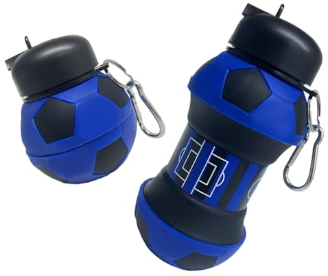 Lieblings-Silikonflasche der Fußballmannschaft für Jungen, Kinder und Erwachsene, BPA-freies Sportgeschenk, Strohhalm, auslaufsicher, langlebig und umweltfreundlich, 550 ml (SCHWARZ/HELLBLAU)