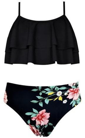 SHEKINI Imprimé Réglable Maillot de Bain Deux Pièces pour Filles Volants Top Bikini Mid Waist Bas de Maillot Bikini Filles