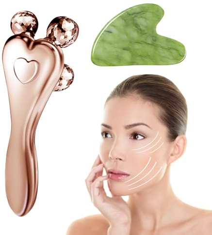 ChAusa Gesichtsmassagegerät, Face Roller, Gesichtsroller, Gua Sha MassagegeräT, 3D Gesichtsroller, Face Massage Roller für Massage Gesichtslifting, Formend, Straffer, Anti Falten(Gold)