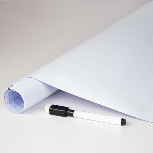 FENTIS Pizarra Blanca Autoadhesiva para Pared Vinilo de Plástico Pizarra de Borrado en Seco Rollo de Papel de Contacto para Niños Bricolaje Escuela Aula Oficina en Casa 90x500cm