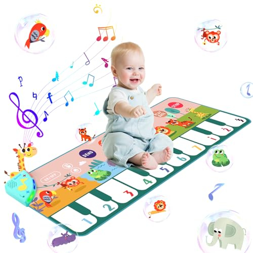 RISVOWO Musikmatte mit 8 Tieren, Musikmatte Kinder 10 Liedern, Klaviermatte Tanzmatte für Kinder Piano Matte, Kinderspielzeug ab 1 2 3 Jahre Klaviermatte Geschenk Mädchen Junge Weihnachts Geburtstag