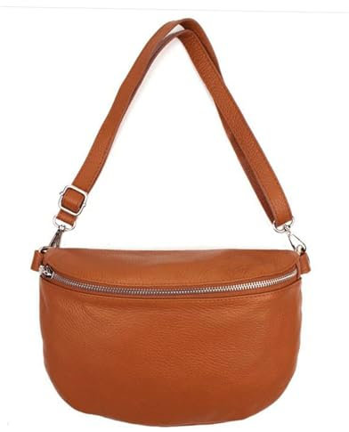 Sa-Lucca Fashion Damen Bauchtasche Bodybag echt Leder 28 x 20 x 7 cm Reißverschluss/Funktionselemente silberfarbig (cognac)