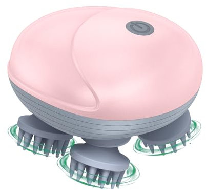 ORIA Elektrisches Kopfmassagegerät, Tragbar Haustier Massagegerät, Kopfhaut Ganzkörpermassagegerät, USB Wiederaufladbar, 5 Modi, 4 Köpfe, Electric Scalp Massager - Rosa
