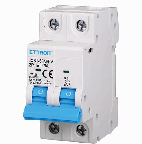 ZOREI Interruttore Magnetotermico Fotovoltaico, 2P DC 500V 6KA, Occupa 2 Moduli DIN (25A)