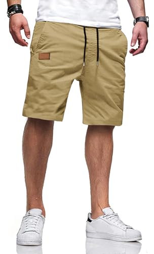 TARAINYA Short Homme Coton éTé Taille Elastique avec Poches Short Chino Homme Regular Fit Kaki Clair L